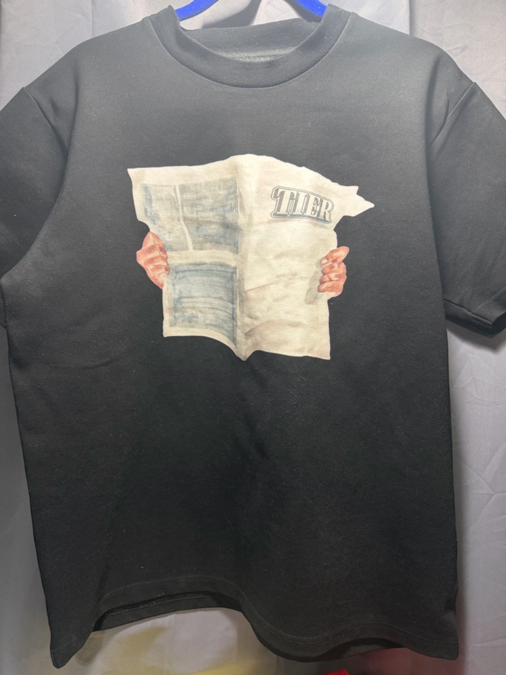 Tier Men’s Black Graphic Tee with Newspaper Print